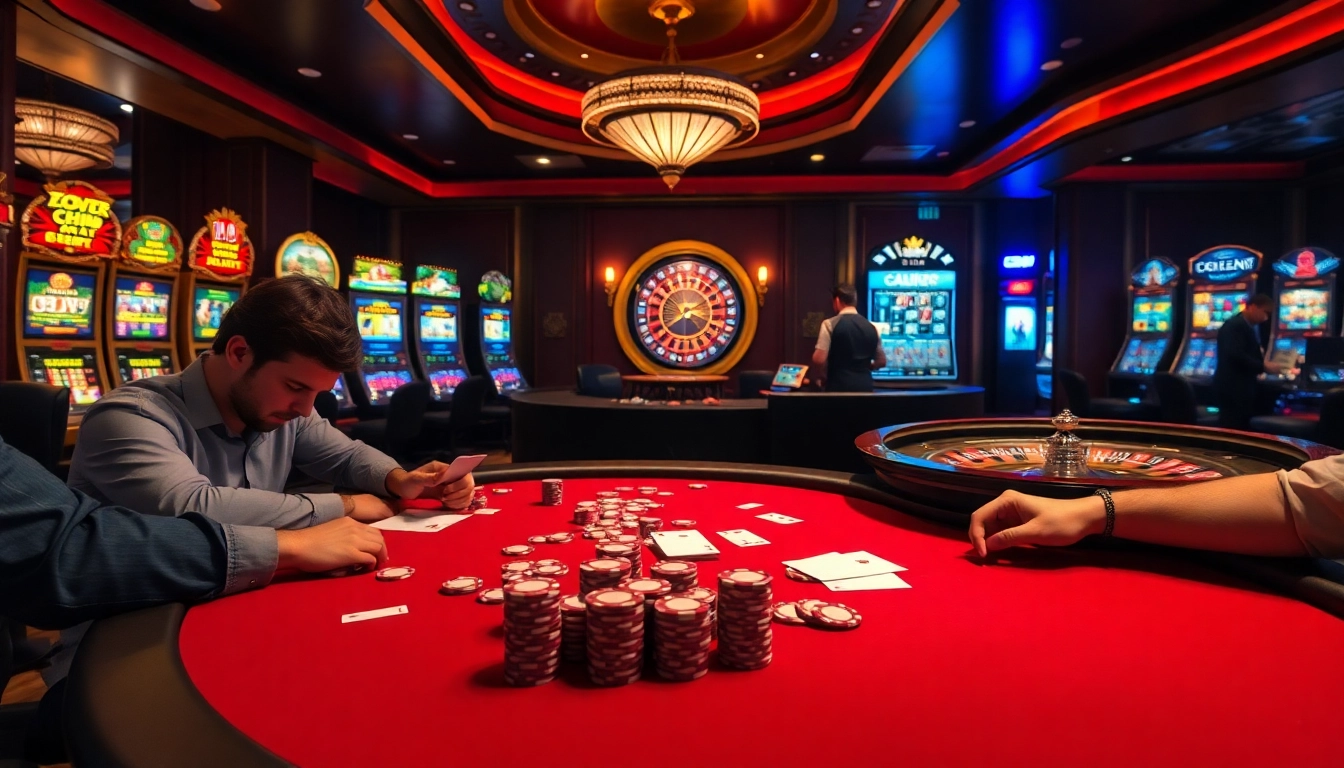 Engaged players at a poker table in a luxurious casino, showcasing the excitement of go 88.
