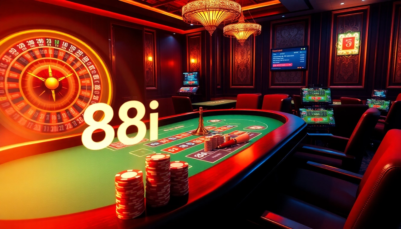 Play excitement at 88i's vibrant casino table with chips and roulette wheel spinning.
