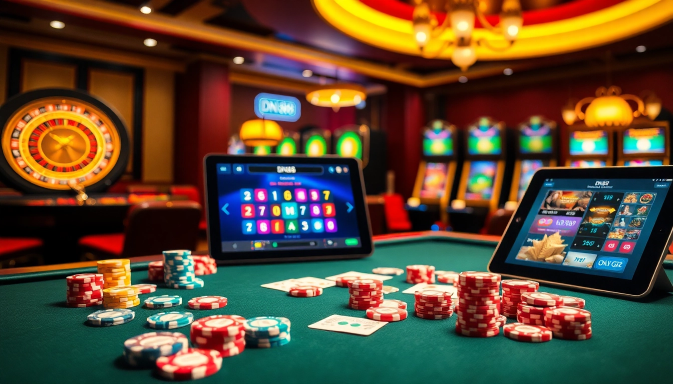 An exciting casino atmosphere featuring gambling elements and the https://dn88s.net/ online gaming interface.