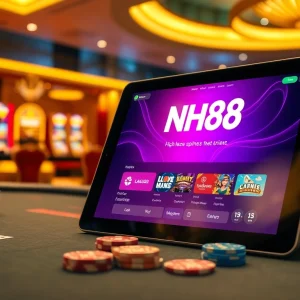 Exciting NH88 online gambling interface highlighting professional poker play and casino ambiance.