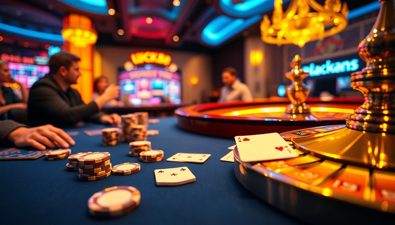 Experience the thrill of luck8 with poker chips and roulette at a vibrant casino.