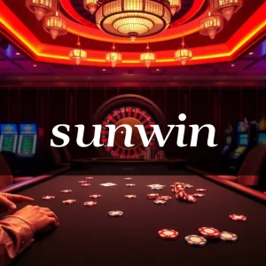 Experience thrilling gameplay at sunwin with vibrant casino scenes, slot machines, and poker tables.