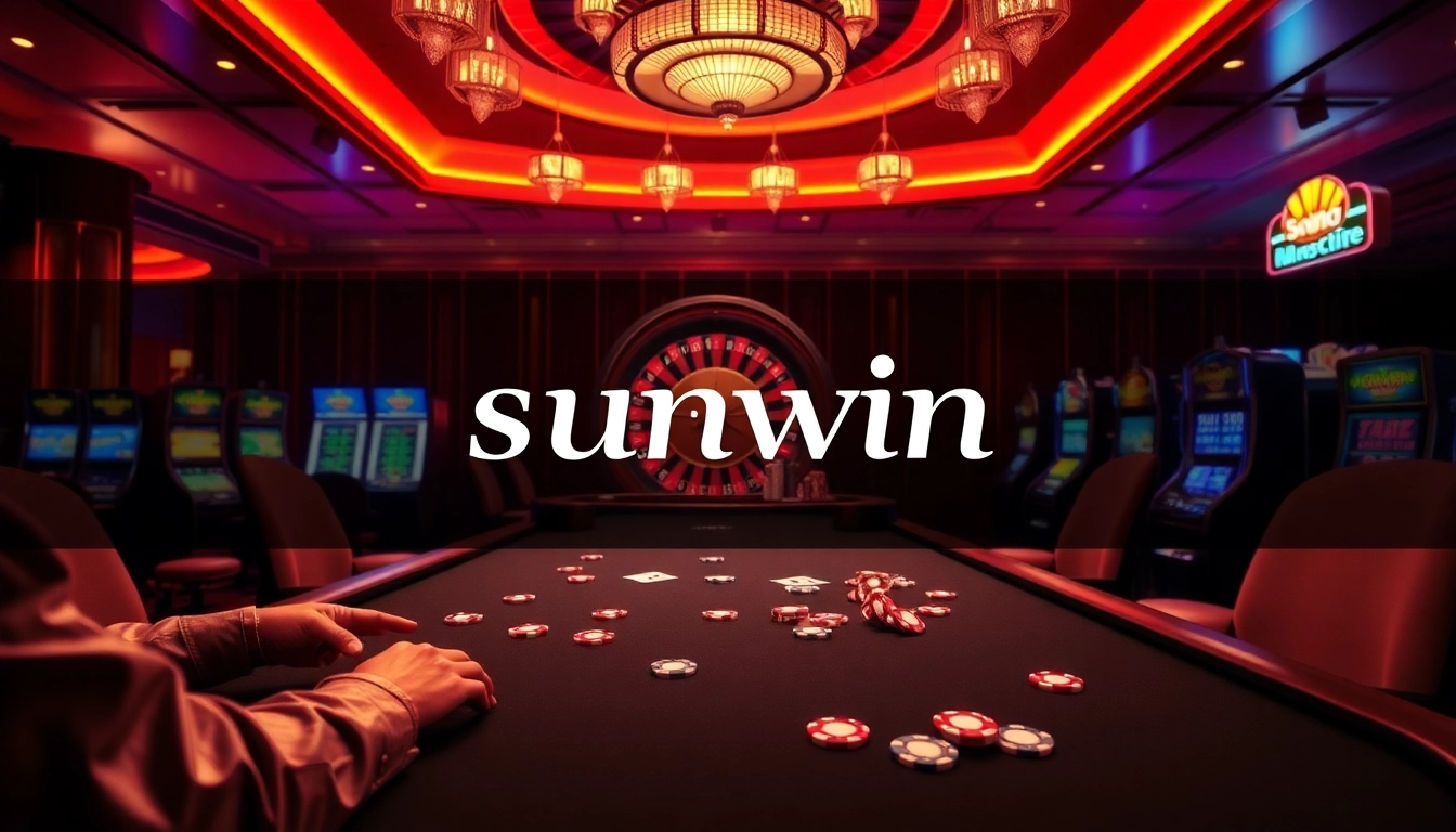 Experience thrilling gameplay at sunwin with vibrant casino scenes, slot machines, and poker tables.