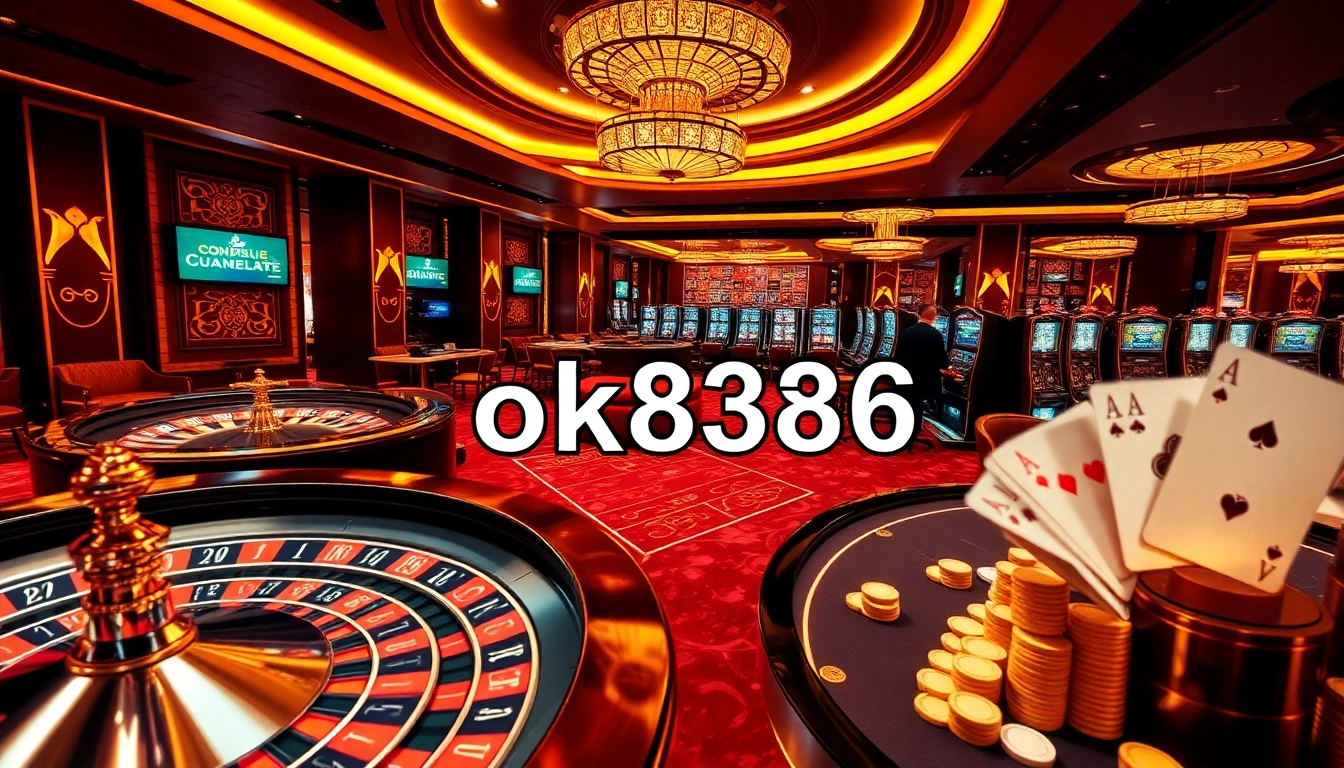 Experience high-stakes betting at ok8386 with vibrant tables and engaging players in a luxurious casino environment.