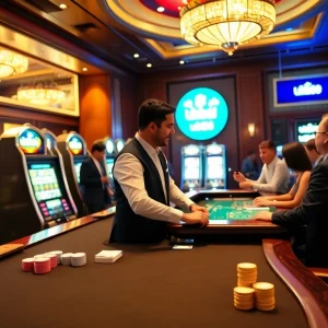 Experience the thrill of casino gaming with link u888, featuring vibrant slot machines and excited players.