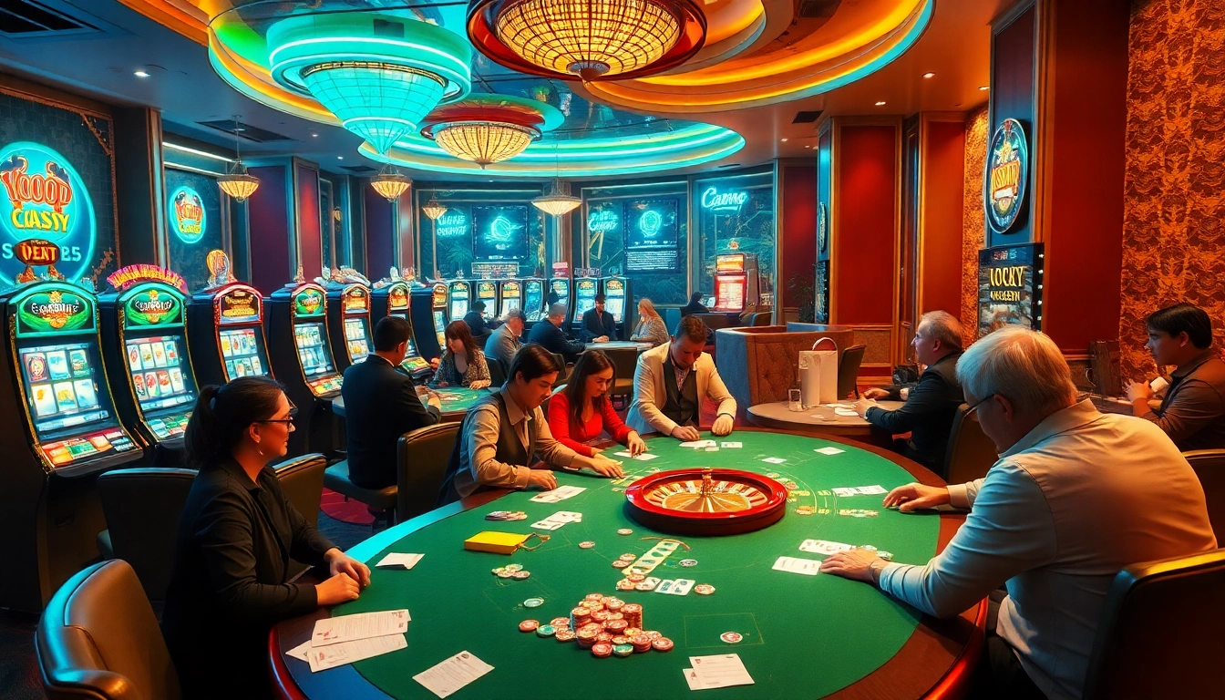 Experience exciting gameplay at https://99wina.org/ with vibrant casino tables, slot machines, and players engaged in thrilling bets.