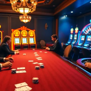 Experience thrilling action at rikvip's premium poker table with vibrant casino ambiance.