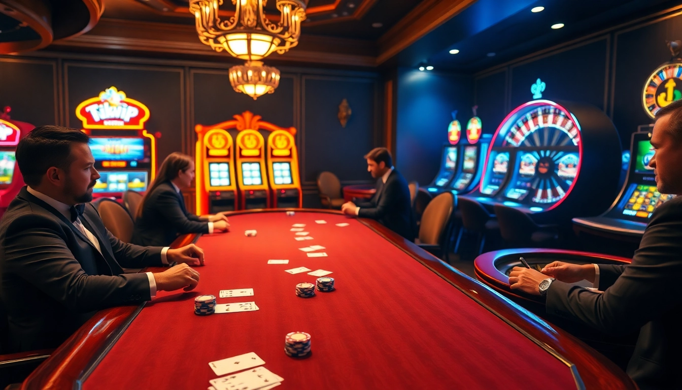 Experience thrilling action at rikvip's premium poker table with vibrant casino ambiance.