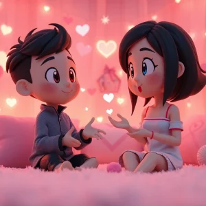 Engaging NSFW character AI interaction in a cozy virtual room, showcasing playful expressions.