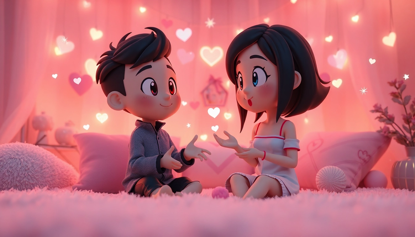 Engaging NSFW character AI interaction in a cozy virtual room, showcasing playful expressions.