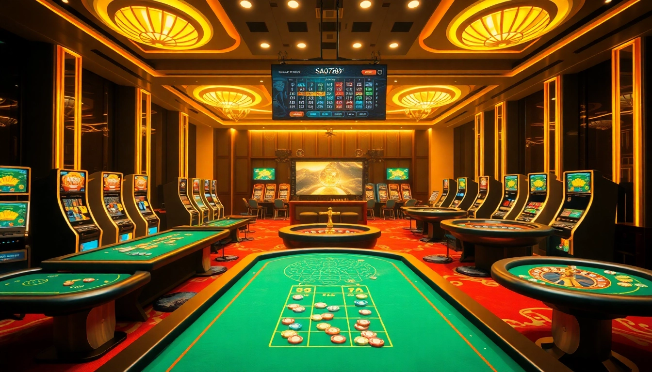 Sao789 players enjoying thrilling online casino games with vibrant tables and colorful chips.