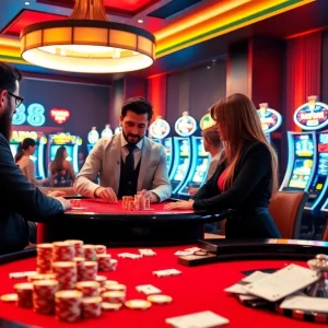 Exciting 789club casino scene with players enjoying poker and colorful slot machines