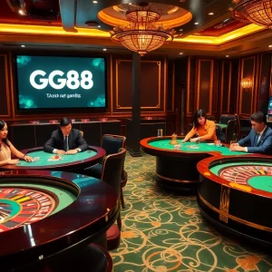 Exciting gambling action at GG88 casino featuring vibrant tables and enthusiastic players.