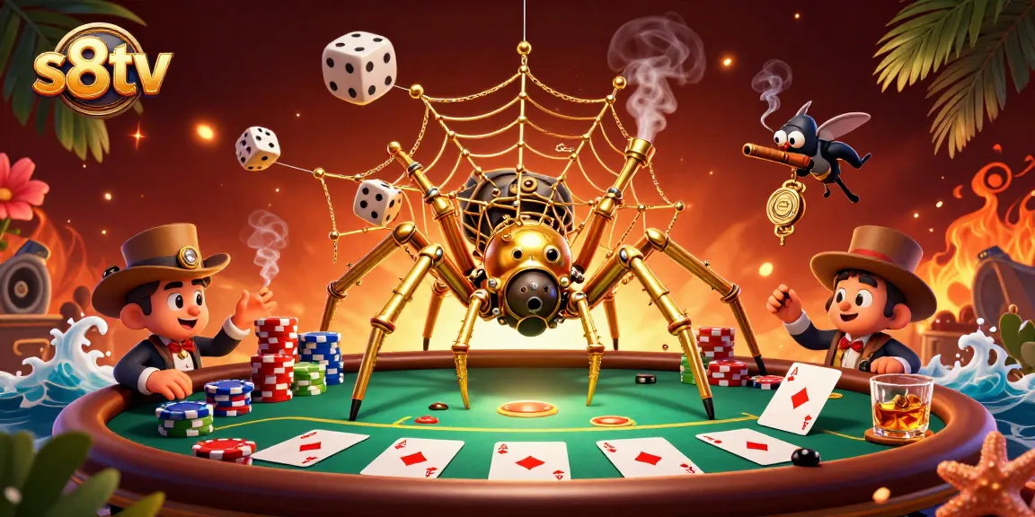 Experience vibrant gaming visuals with s8tv’s dynamic steampunk themed illustration featuring poker elements.